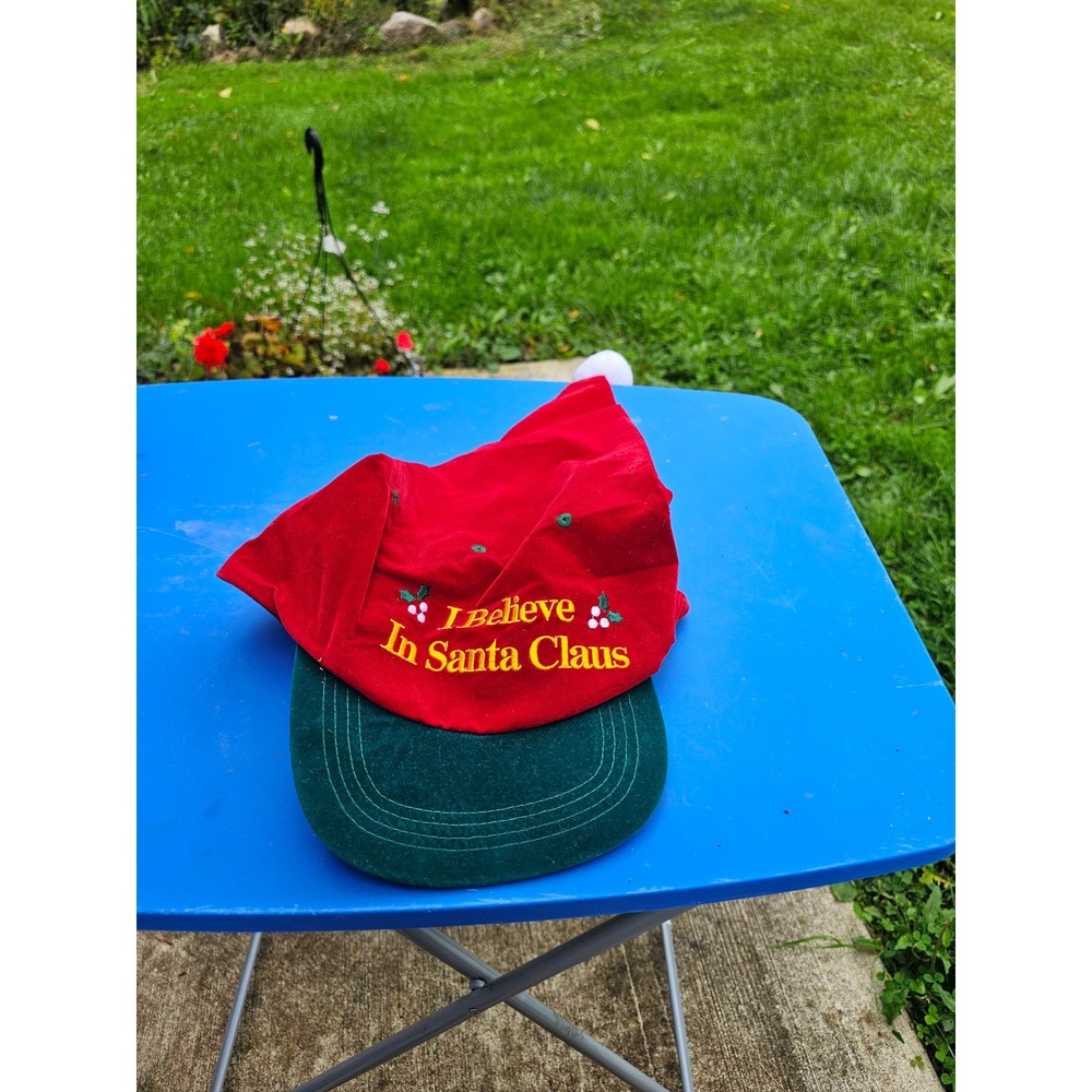 Vintage 1993 Al Newman I Believe In Santa Claus Stocking Snapback Hat Red Green